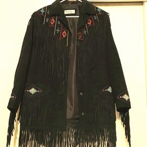 Women's Black Suede "Fringe" Jacket w/ Stitch Work